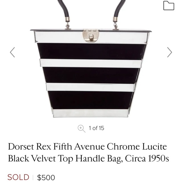 Vintage 1950s chrome, black lucite & velvet Dorset Rex of Fifth Avenue purse - Picture 16 of 16
